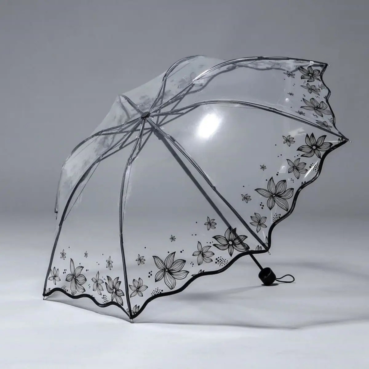 Folding Transparent Summer Flower Trendy Manual Umbrella  Thickened Apollo 8k Large Business Gift Advertising Umbrella Iron