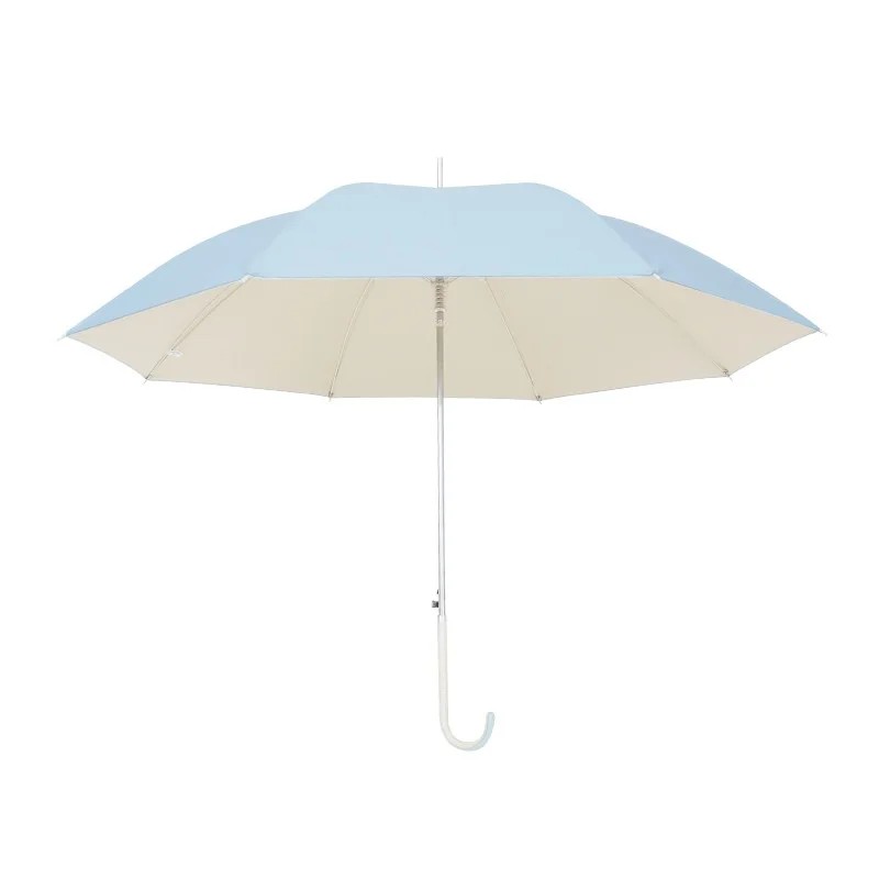 Stock Japanese Color Rubber Long Handled Semi Automatic Straight Umbrella Fresh Curved Handle Double Large Straight Rod Umbrella