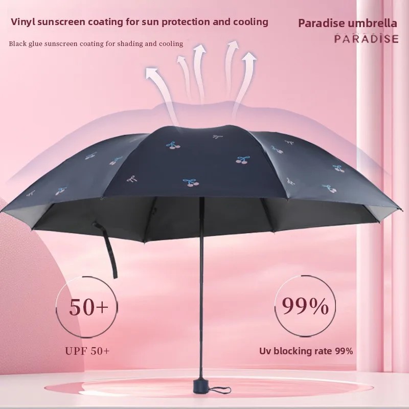 Paradise Manual 8 Ribs Folding Umbrella UV Protection Sunscreen Short Handle Solid Color Three Fold Business Gift with Logo