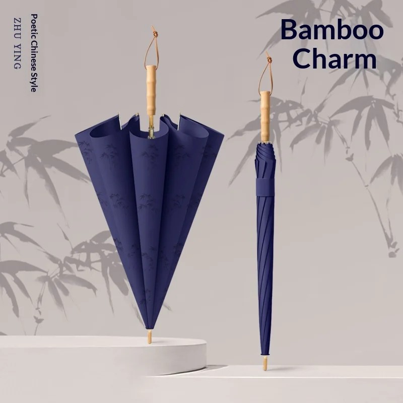 Water Activated Flower Pattern 8Rib Bamboo Handle Long Handle Chinese Retro Style 280T Umbrella