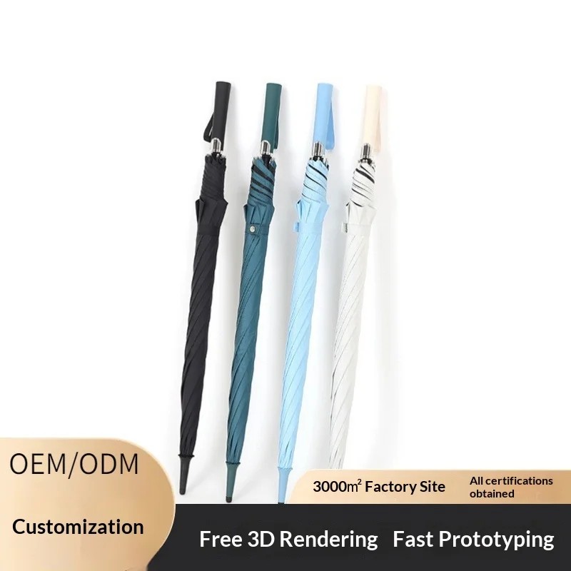 New 8-rib Fully Automatic Black Vinyl Fabric Straight Rod Advertising Umbrella EVA Handle UV Protection Rainproof Logo Printing