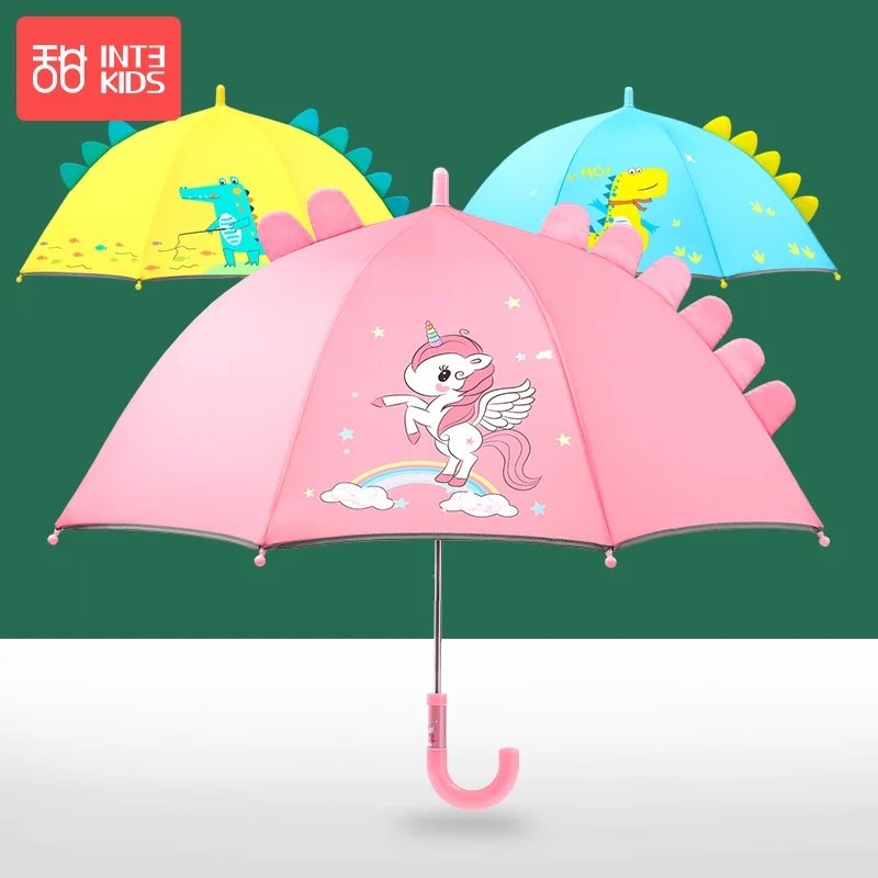 Kids' Manual Umbrella Kindergarten Boys Girls Students Cartoon School Umbrella Dinosaur Unicorn Long-Handled Cute