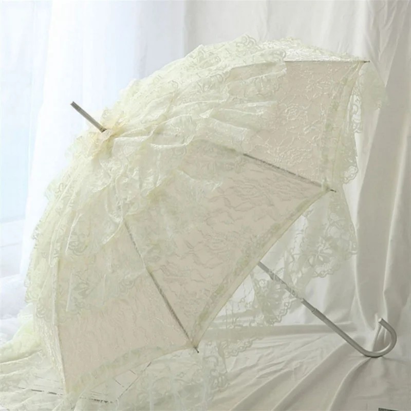 Creative European Style Multi Layer Lace Long Handled Lightweight UV Protection 8 Ribs Wedding Photography Prop Lady's Umbrella