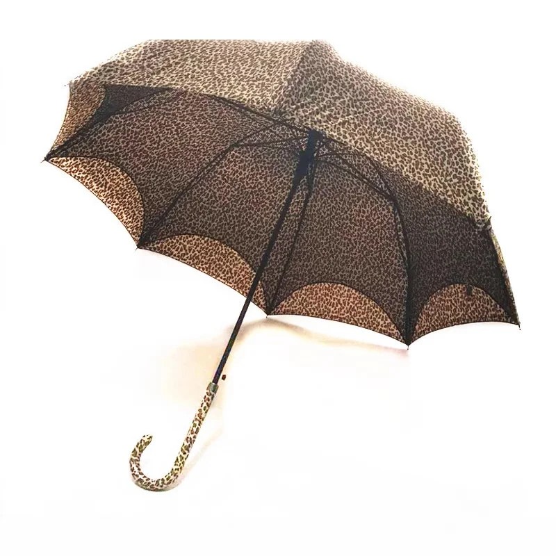 Korean Ins Style Fresh Double Layer Lace Leopard Print Long Handled Umbrella Automatic Opening UV Protection Creative Lolita