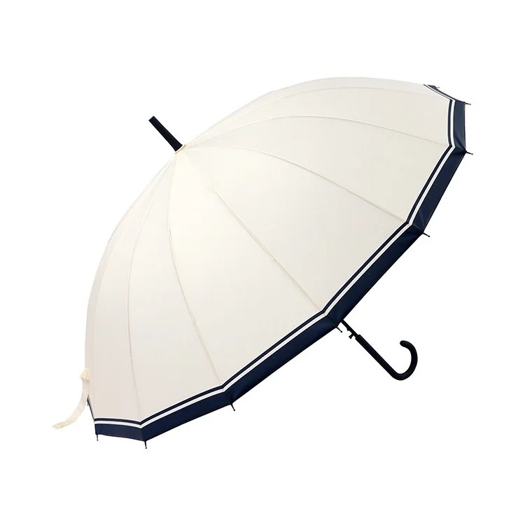 Japanese Korean Style Fresh Solid Color Long Handle Straight Iron Ribs Collision Cloth Umbrella 16Rib Large Automatic Business