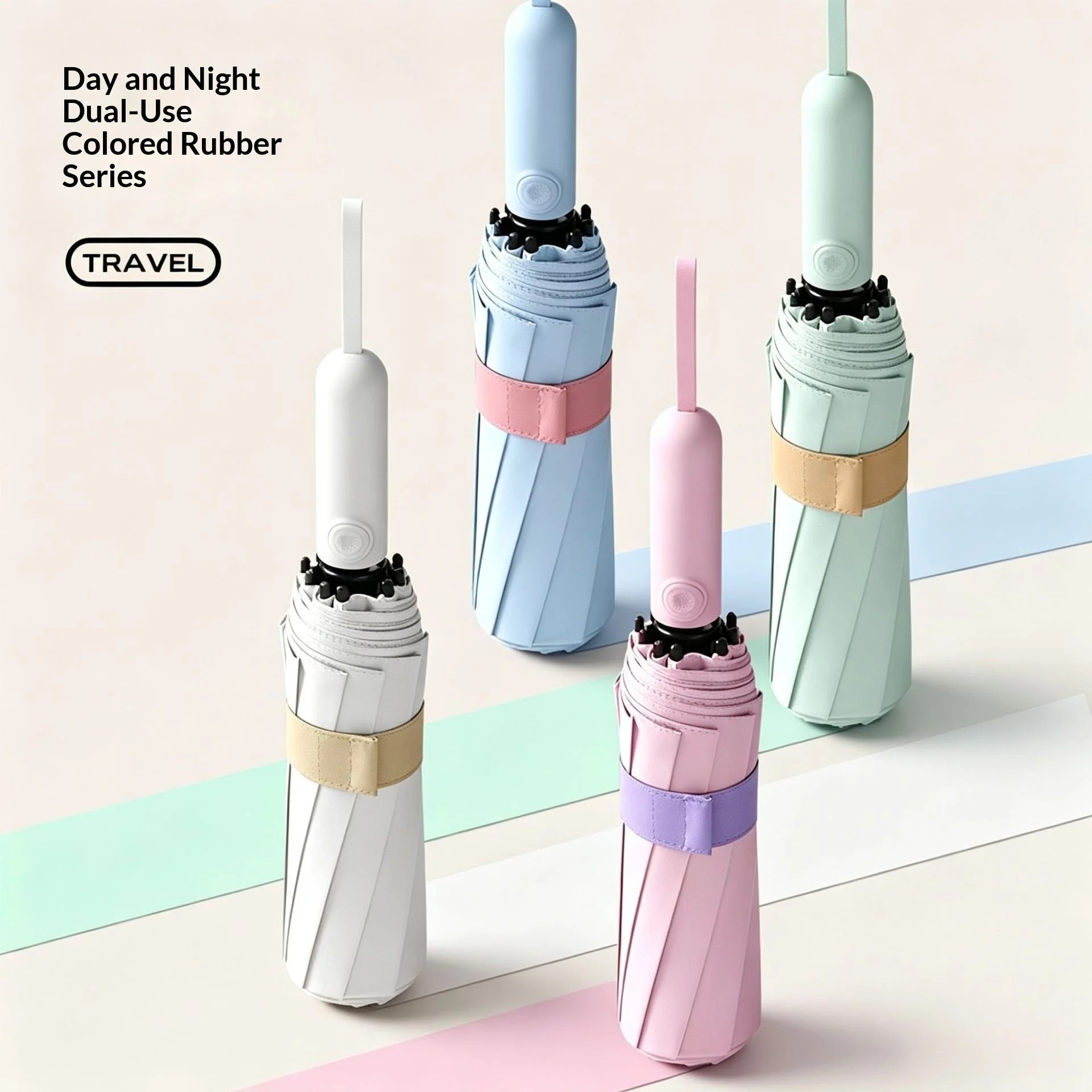 New Model Three-Fold 10-Rib Advertising Umbrella Colorful Rubber-Coated Fabric Sunflower Handle Custom Pattern Automatic Closure