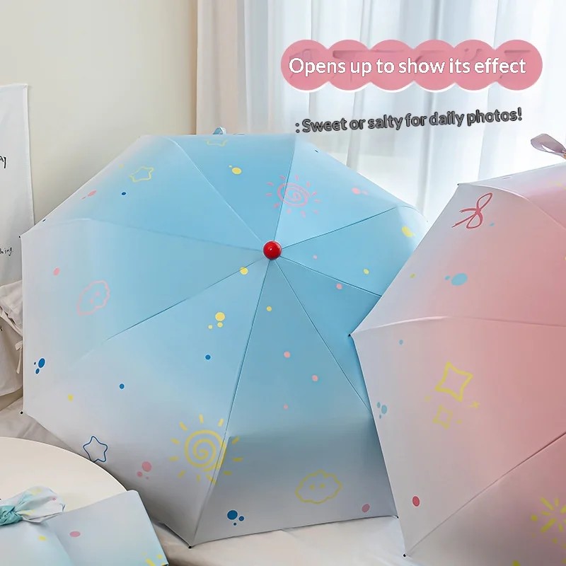 Dropshipping Cute Cartoon Red-Nosed Manual Sunshade Umbrella Eight Bones Black Coating UV Protection Rainproof-Business Gift