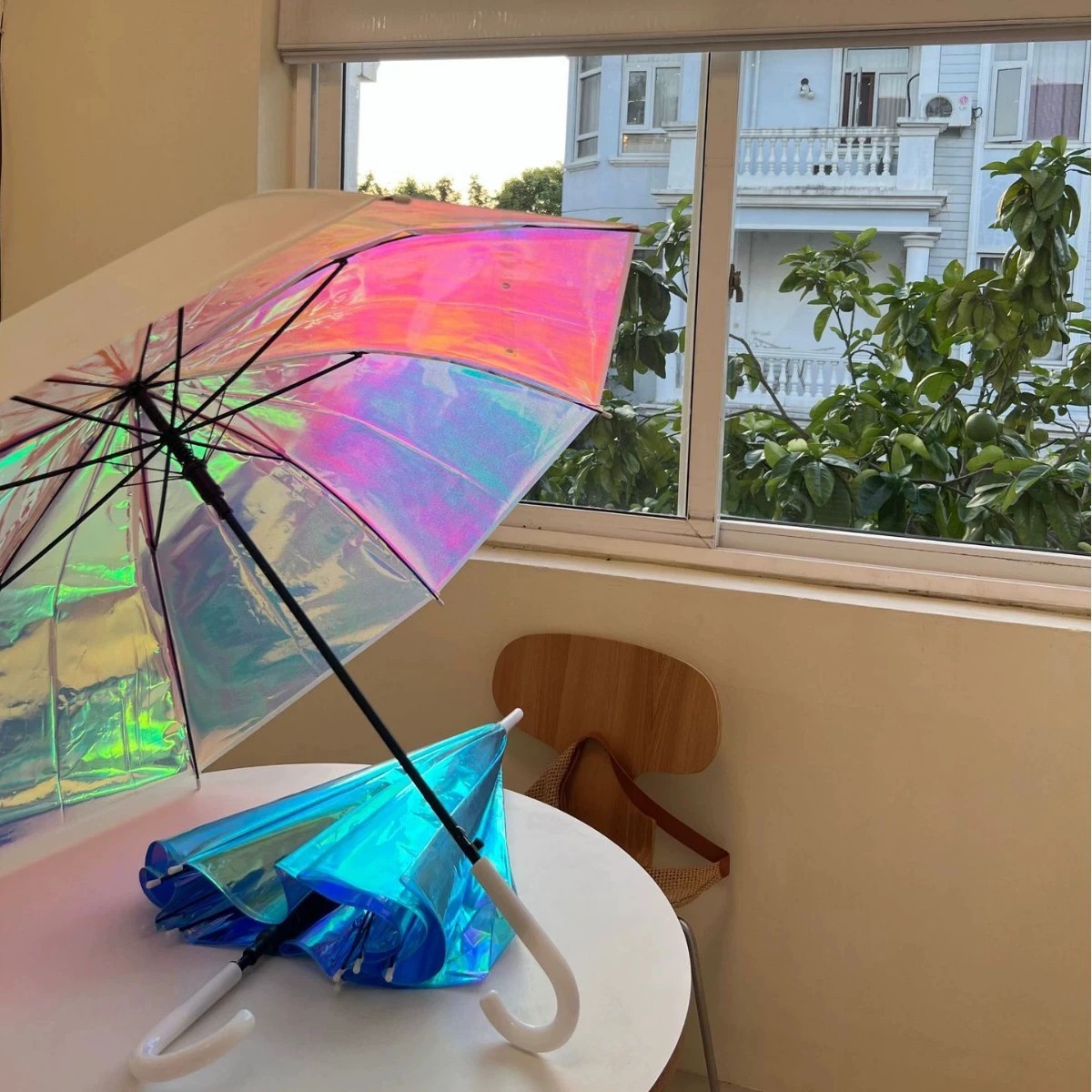 Aurora Laser Iridescent Umbrella Automatic for Sunny Rainy Oversized Ins Style High Aesthetic Solid Color Transparent Umbrella