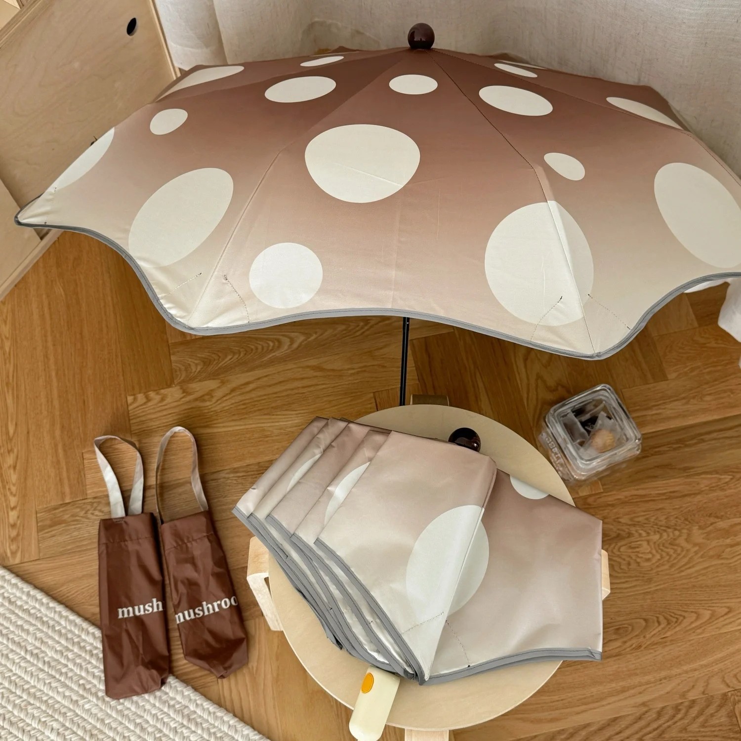 Ossus Mushroom Round Edge Student Automatic Retractable Anti Rebound Dual Purpose Iron Tube Modern Design Umbrella Black Coating