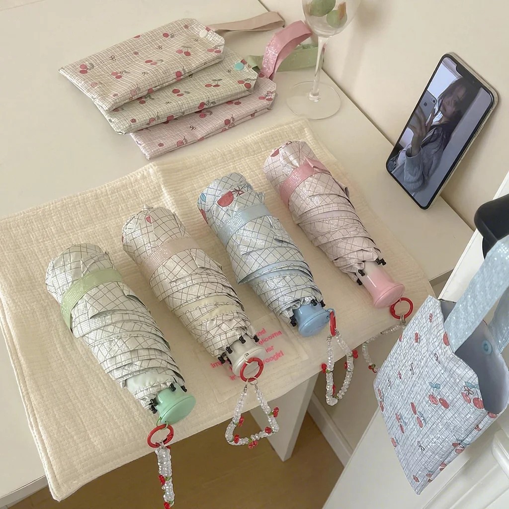 Cute Flashing Mermaid Princess Chinese Style Mini Umbrella Lightweight Stylish Colorful Plastic Sun Protection for